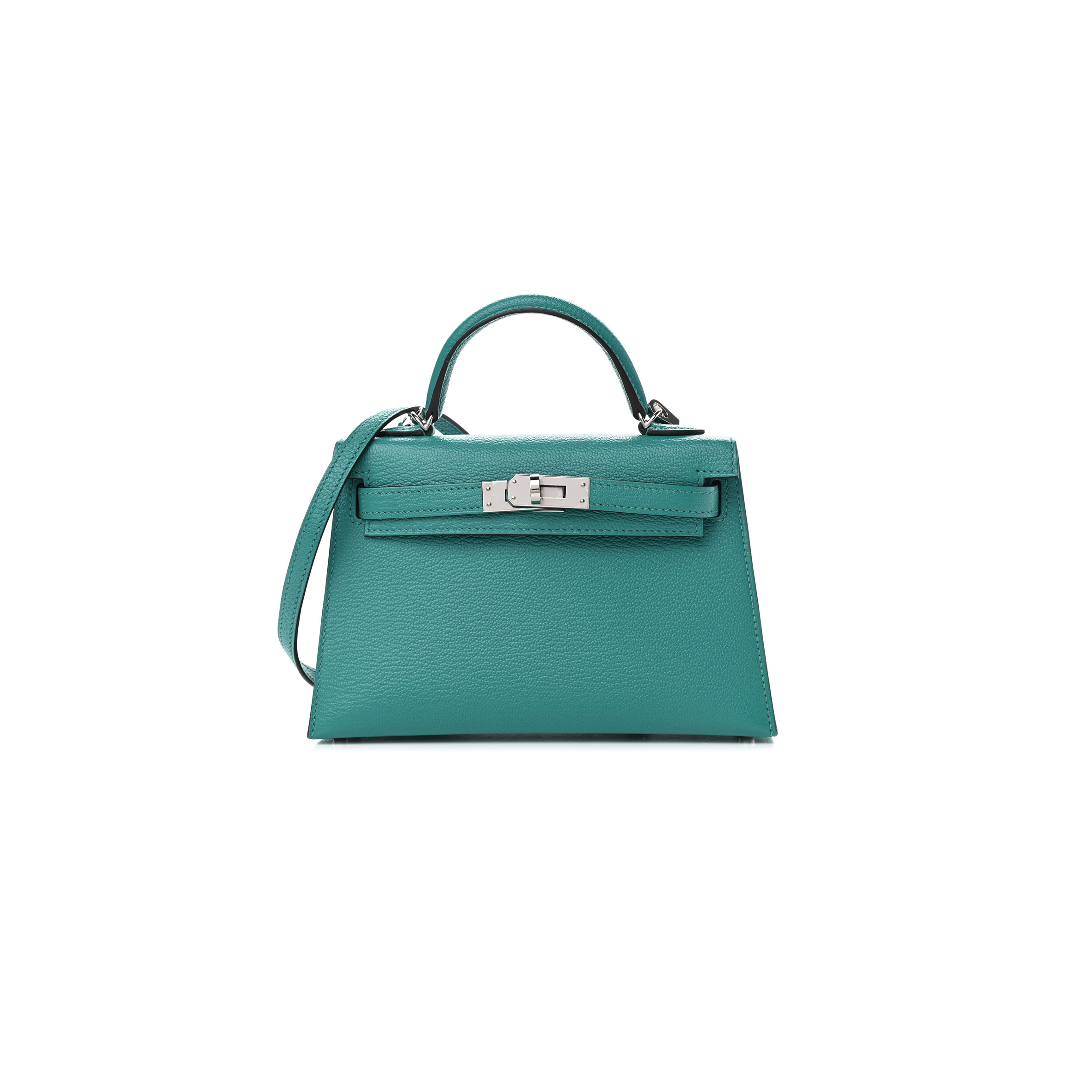 HERMÈS MASTER CHEVRE MINI KELLY II SELLIER VERT VERONE BLEU ZANZIBAR (19*12*5.5cm) 